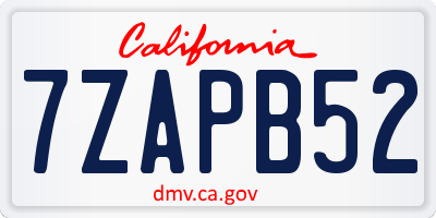 CA license plate 7ZAPB52