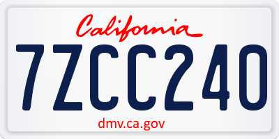 CA license plate 7ZCC240