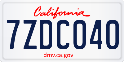 CA license plate 7ZDC040