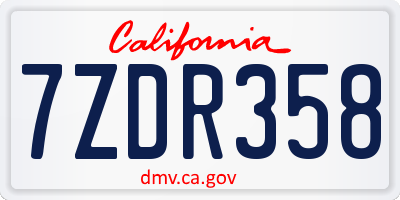 CA license plate 7ZDR358