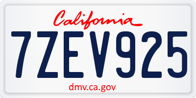 CA license plate 7ZEV925