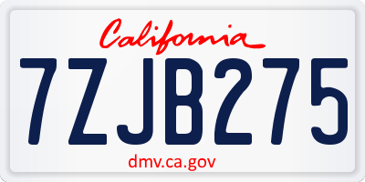 CA license plate 7ZJB275