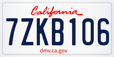 CA license plate 7ZKB106