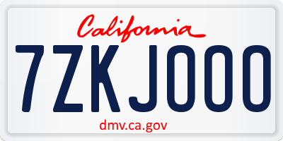 CA license plate 7ZKJOOO