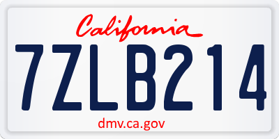 CA license plate 7ZLB214