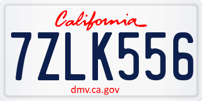 CA license plate 7ZLK556