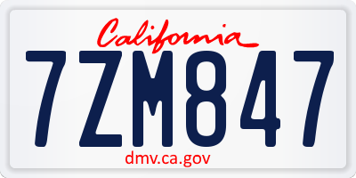 CA license plate 7ZM847