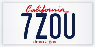 CA license plate 7ZOU