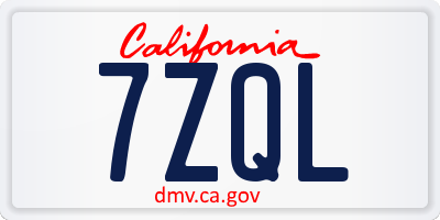 CA license plate 7ZQL