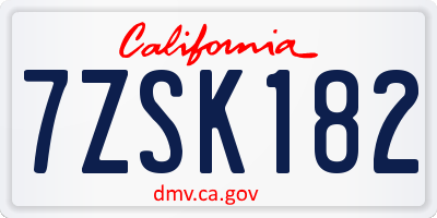 CA license plate 7ZSK182