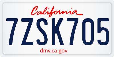 CA license plate 7ZSK705