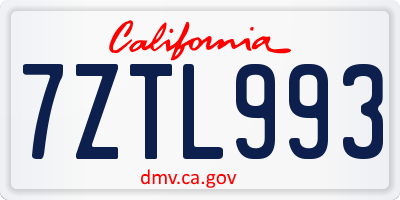 CA license plate 7ZTL993