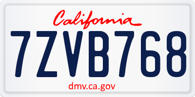 CA license plate 7ZVB768