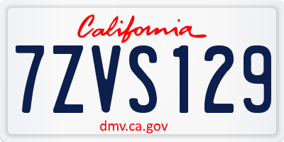 CA license plate 7ZVS129