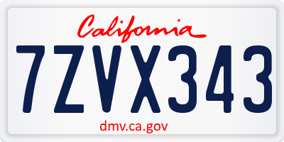 CA license plate 7ZVX343