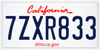 CA license plate 7ZXR833
