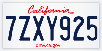 CA license plate 7ZXY925