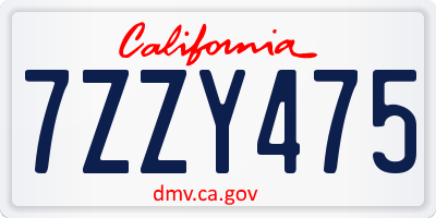 CA license plate 7ZZY475