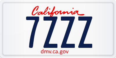 CA license plate 7ZZZ