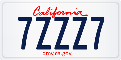 CA license plate 7ZZZ7