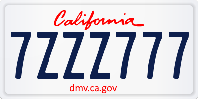 CA license plate 7ZZZ777