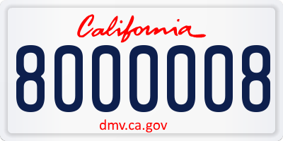 CA license plate 8000008