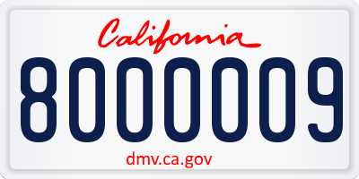 CA license plate 8000009
