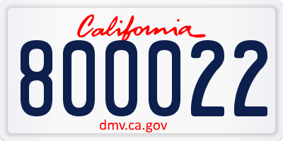 CA license plate 800022