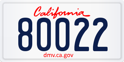 CA license plate 80022