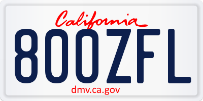 CA license plate 800ZFL