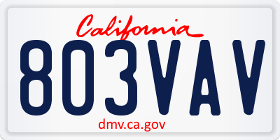 CA license plate 803VAV