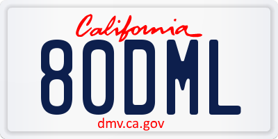 CA license plate 80DML