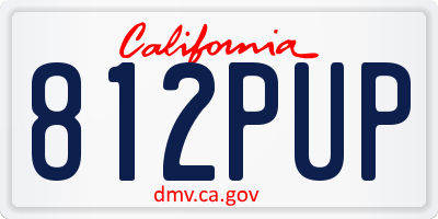 CA license plate 812PUP