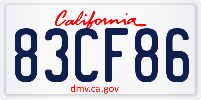 CA license plate 83CF86