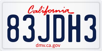 CA license plate 83JDH3