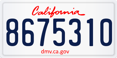 CA license plate 8675310