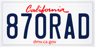 CA license plate 870RAD