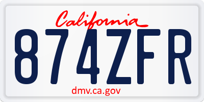 CA license plate 874ZFR