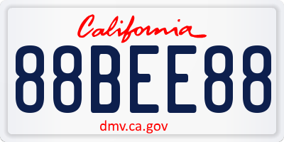 CA license plate 88BEE88