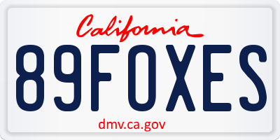 CA license plate 89FOXES