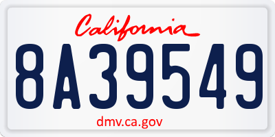 CA license plate 8A39549