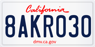 CA license plate 8AKR030