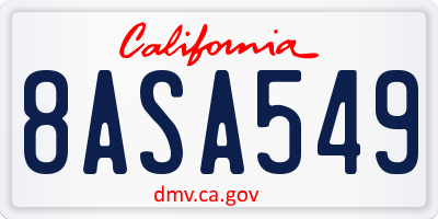 CA license plate 8ASA549