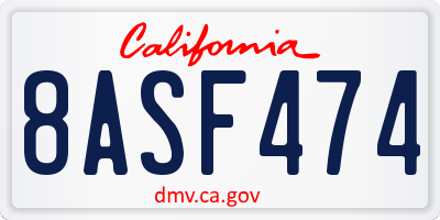 CA license plate 8ASF474