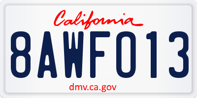 CA license plate 8AWFO13