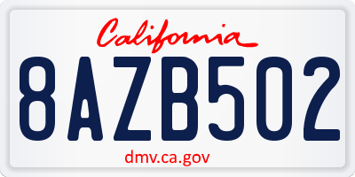 CA license plate 8AZB502