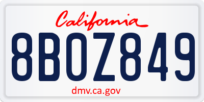 CA license plate 8B0Z849