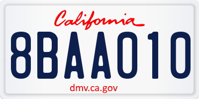 CA license plate 8BAA010