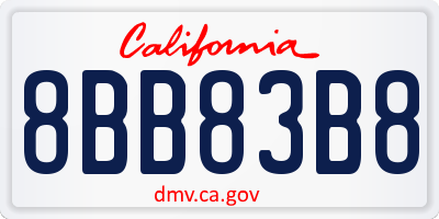 CA license plate 8BB83B8