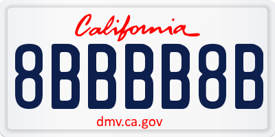 CA license plate 8BBBB8B